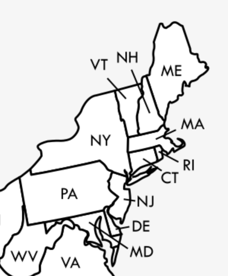 Map of northeastern states