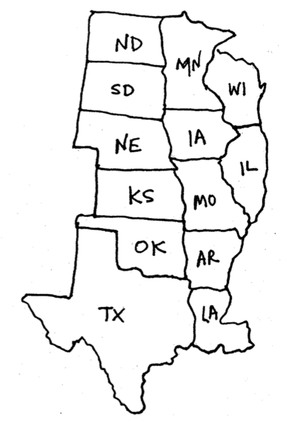 Map of Midwest states